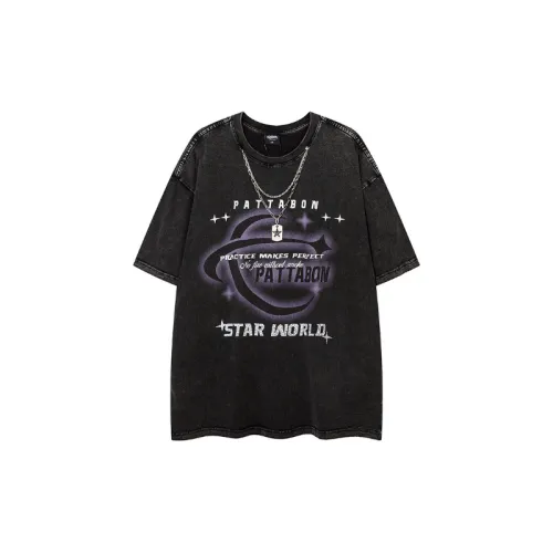 Retro Old Washed Necklace Printed Round Neck Short Sleeve T shirt