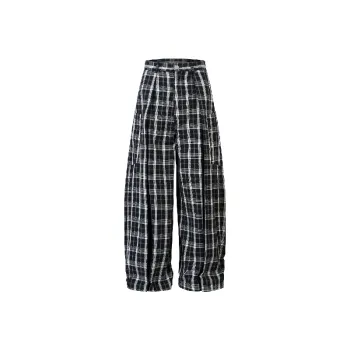 Retro Plaid Denim Casual Pants
