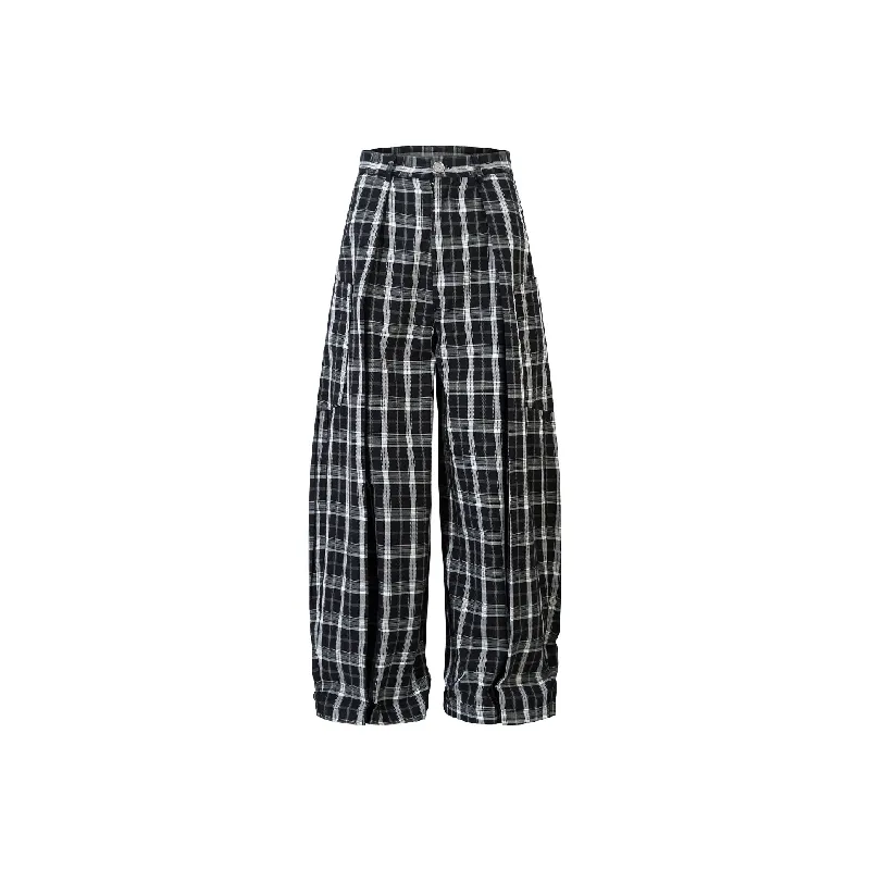 Retro Plaid Denim Casual Pants-0