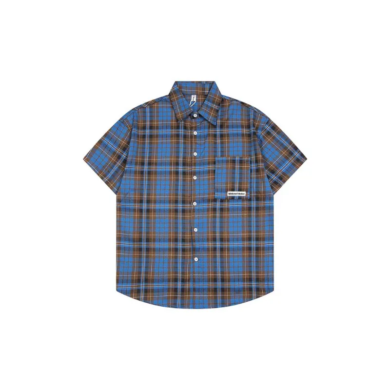 Retro Contrast Color Plaid T Shirt-8