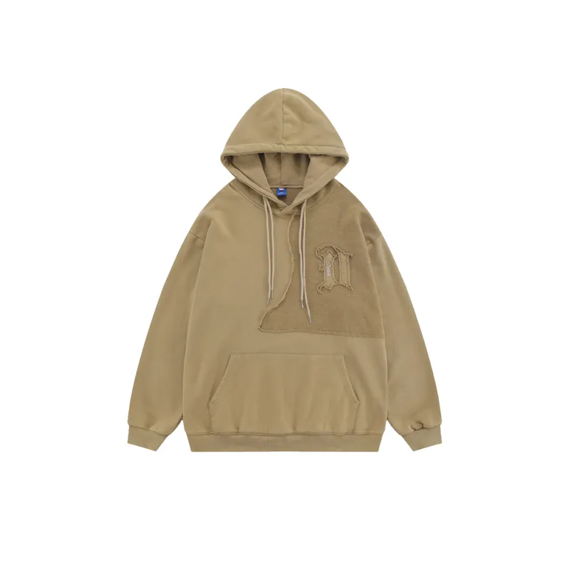 Heavy Solid Color Stitching Hooded Sweatshirt-4