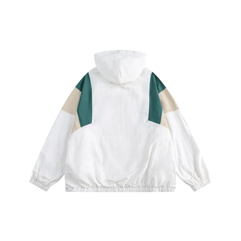 Retro Stitching Contrast Color Loose Vertical Collar Functional Hooded Sports Jacket-1