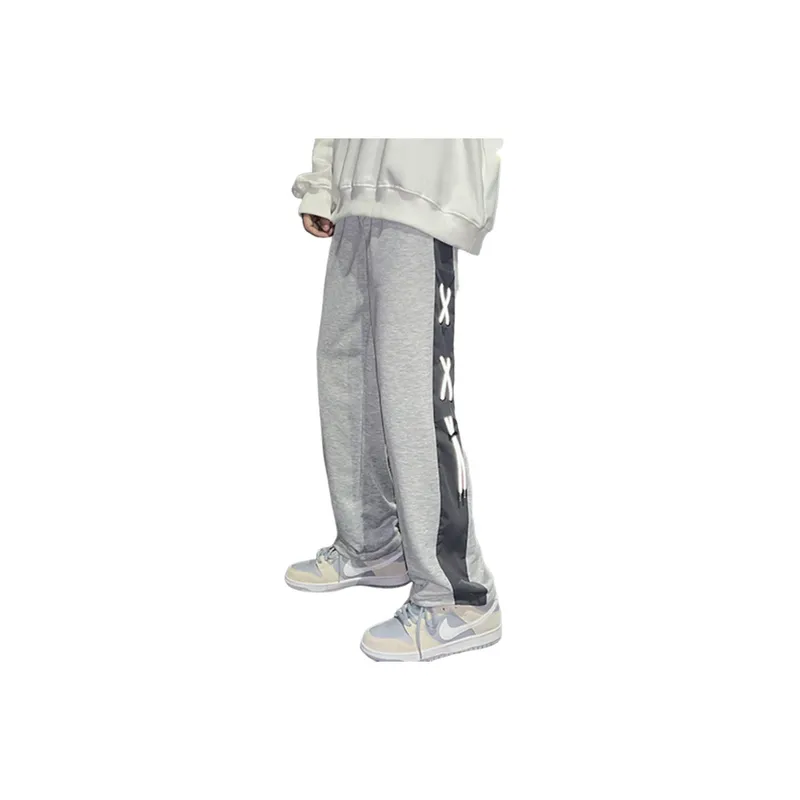 Leg tied Color Matching Drawstring Sports Casual Pants-4