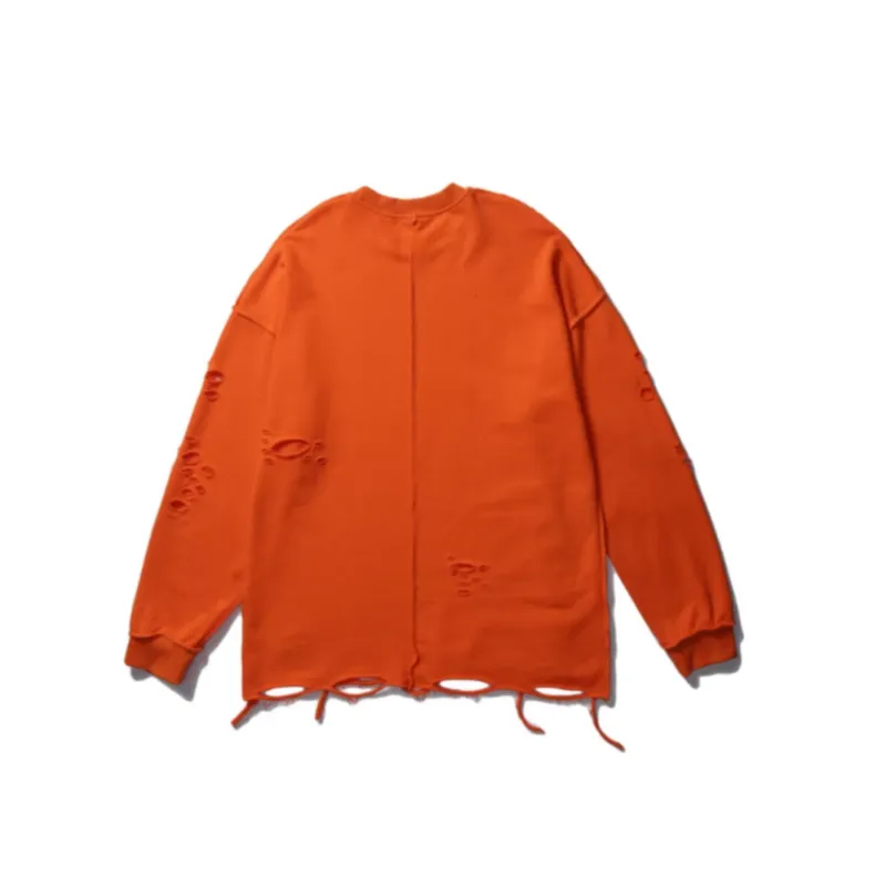 Solid Color Simple Distressed Long Sleeve Sweatshirt-15