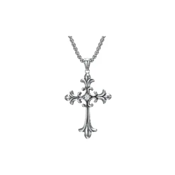 Gothic Style Vintage Cross Diamond encrusted Titanium Steel Pendant Necklace