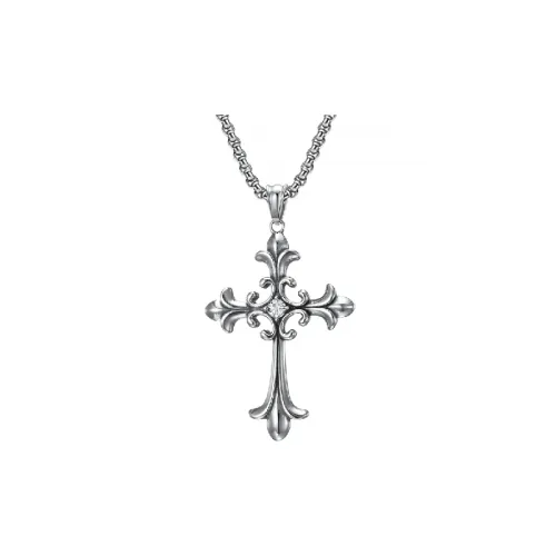 Gothic Style Vintage Cross Diamond-encrusted Titanium Steel Pendant Necklace