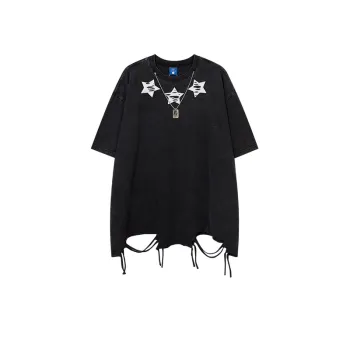 Five Pointed Star Printed Washed Half Sleeved T Shirt