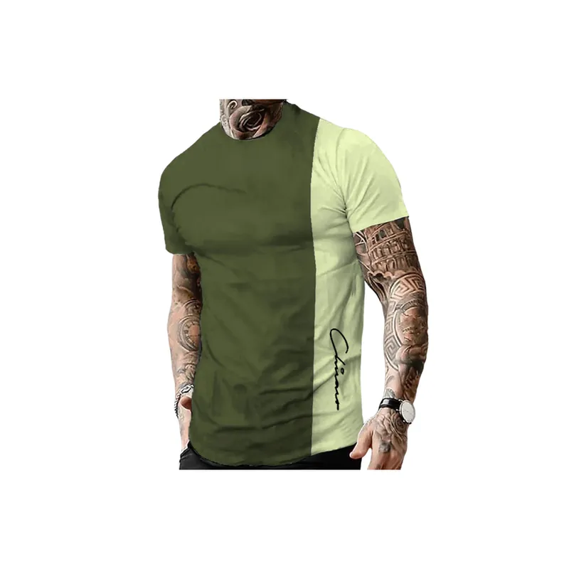 Graphic Color Block Round Neck Printing Casual Short Sleeve T shirt-5