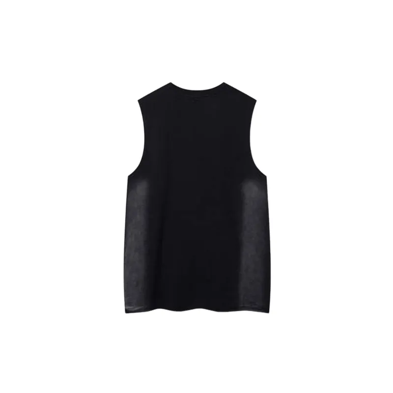 Trendy Loose Sleeveless Letters Printed Round Neck Vest-1