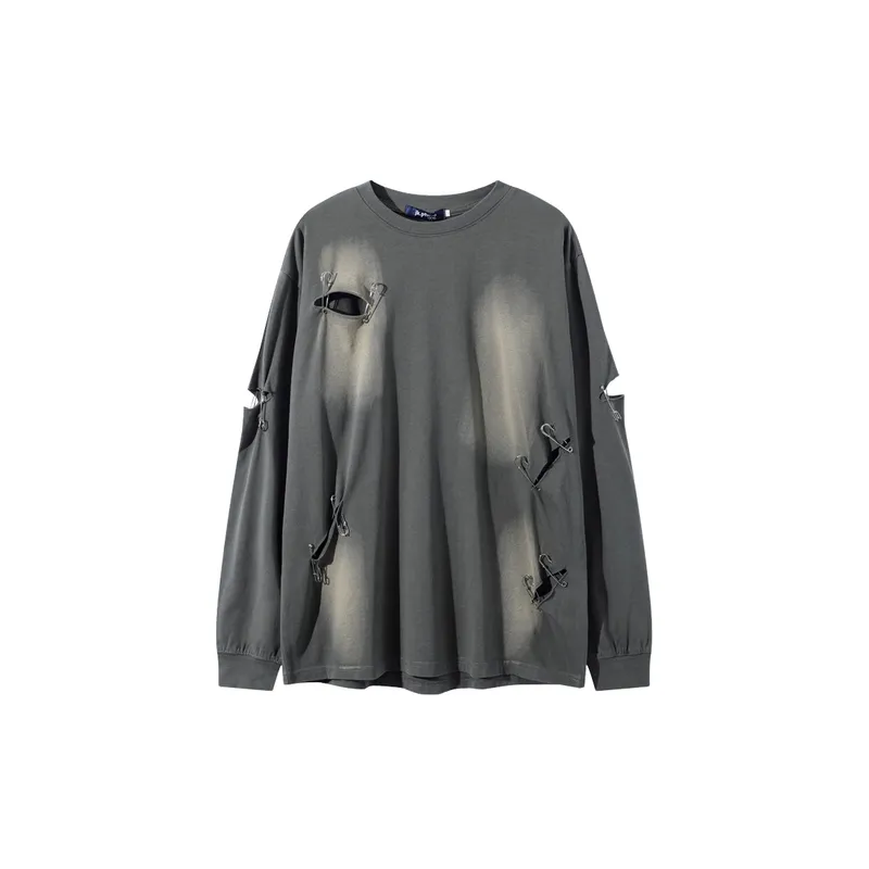 Retro High Street Ripped Long sleeved T shirt-0