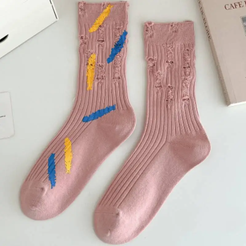 Ripped Retro Cotton Mid Calf Sock-1