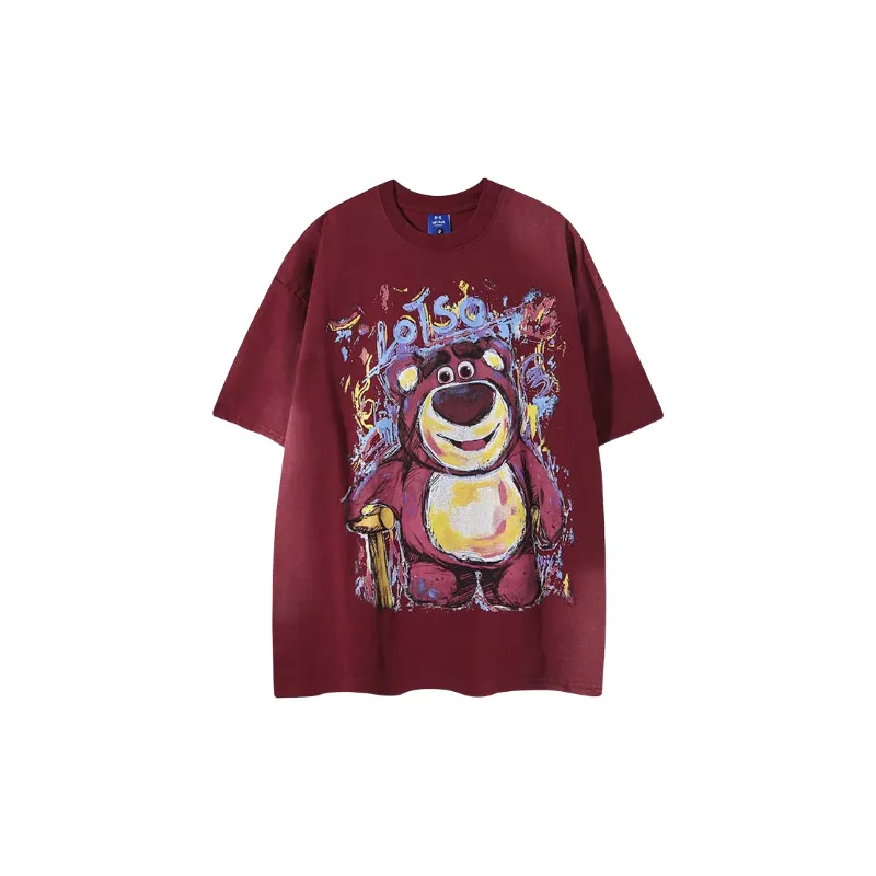 Cartoon Washed Cotton Blended Fabric T Shirt-0