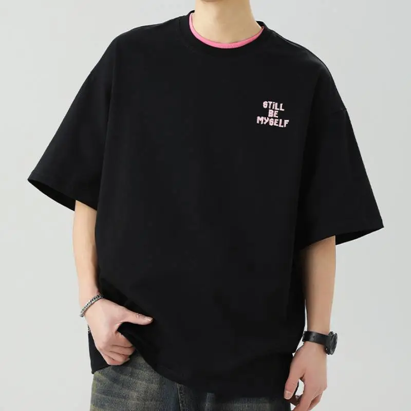 Plain Letter 100% Cotton T Shirt-6