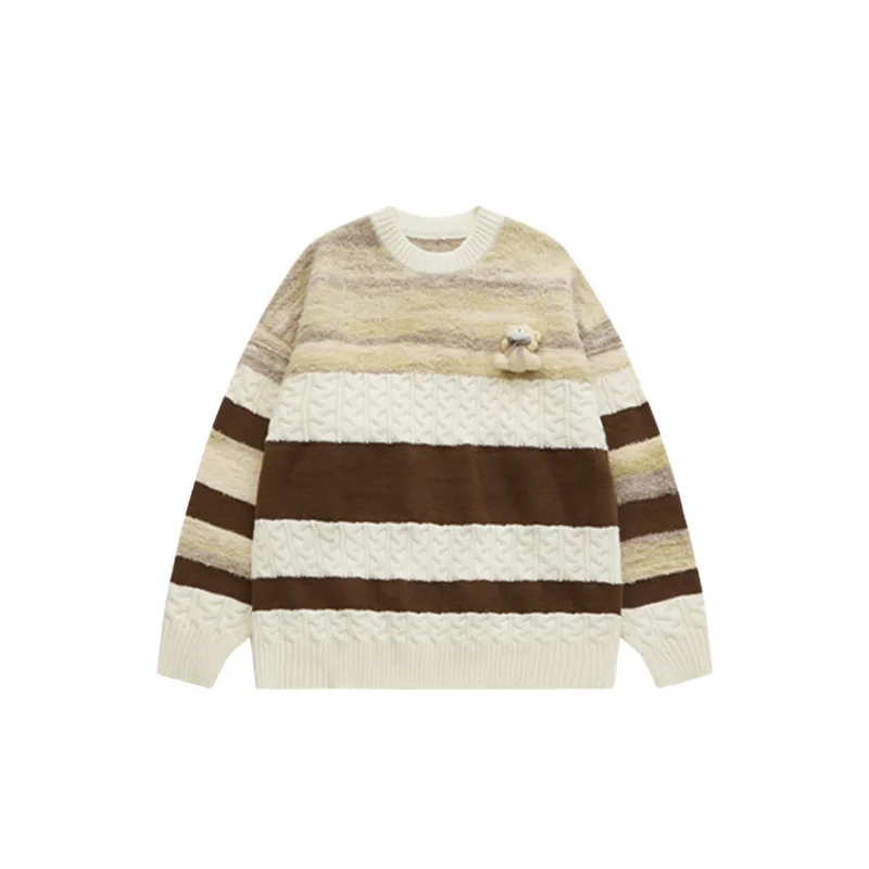 Soft Waxy Stitching Bear Knitted Sweater-3