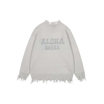 Street Ripped Blended Synthetic Fabrics Sweater