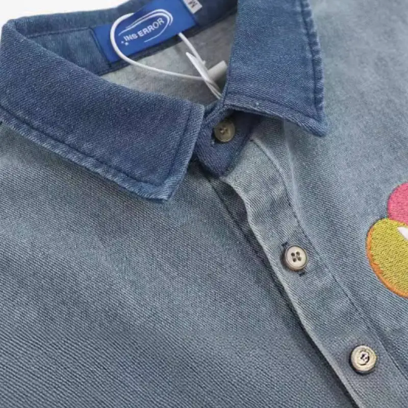 Loose Embroidery Denim Shirt-2