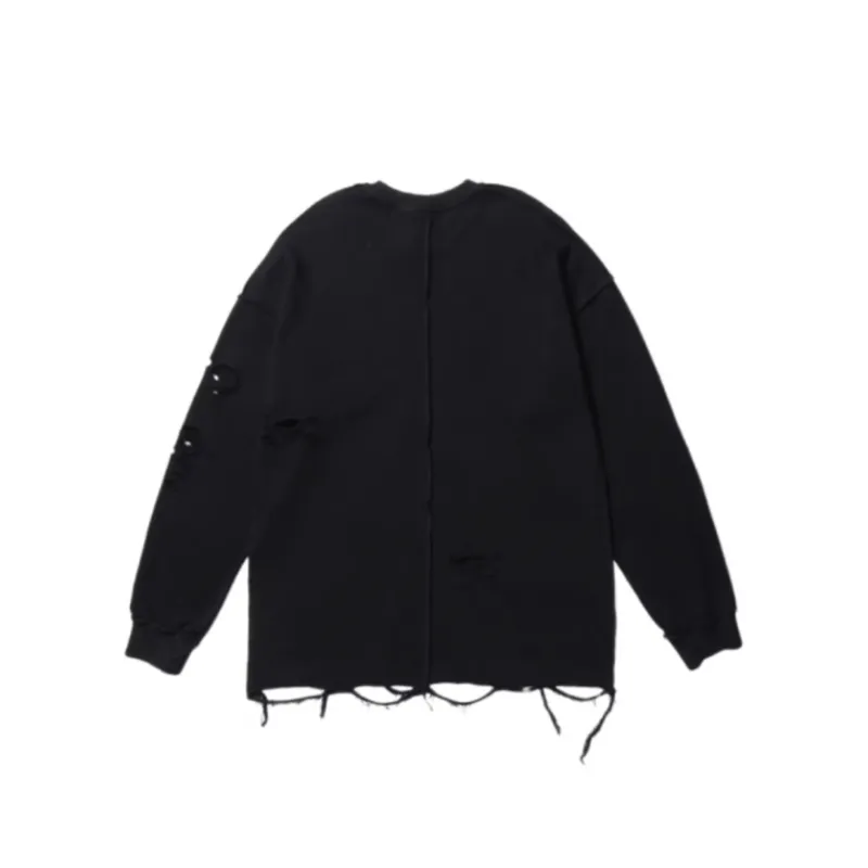 Solid Color Simple Distressed Long Sleeve Sweatshirt-10