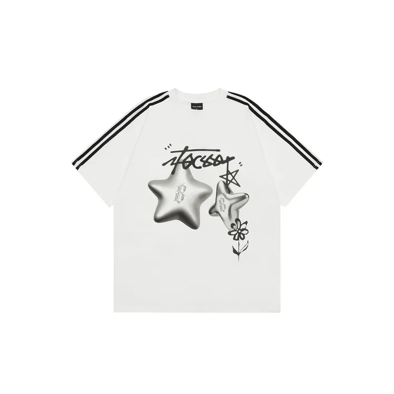 Loose Round Neck Print T Shirt-0
