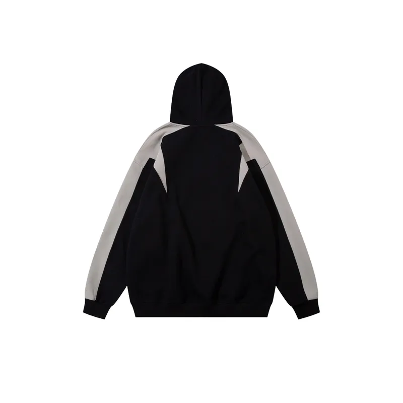 High Street College Style Stitching Contrast Color Hooded Sweater-1