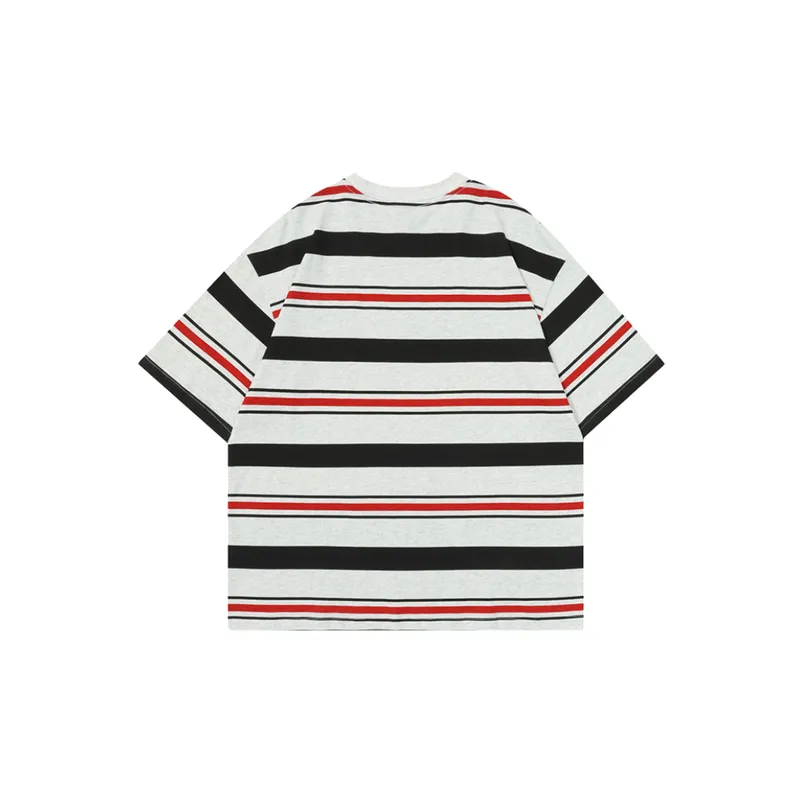 Oversize Contrast Color Striped Short Sleeved T Shirt-1