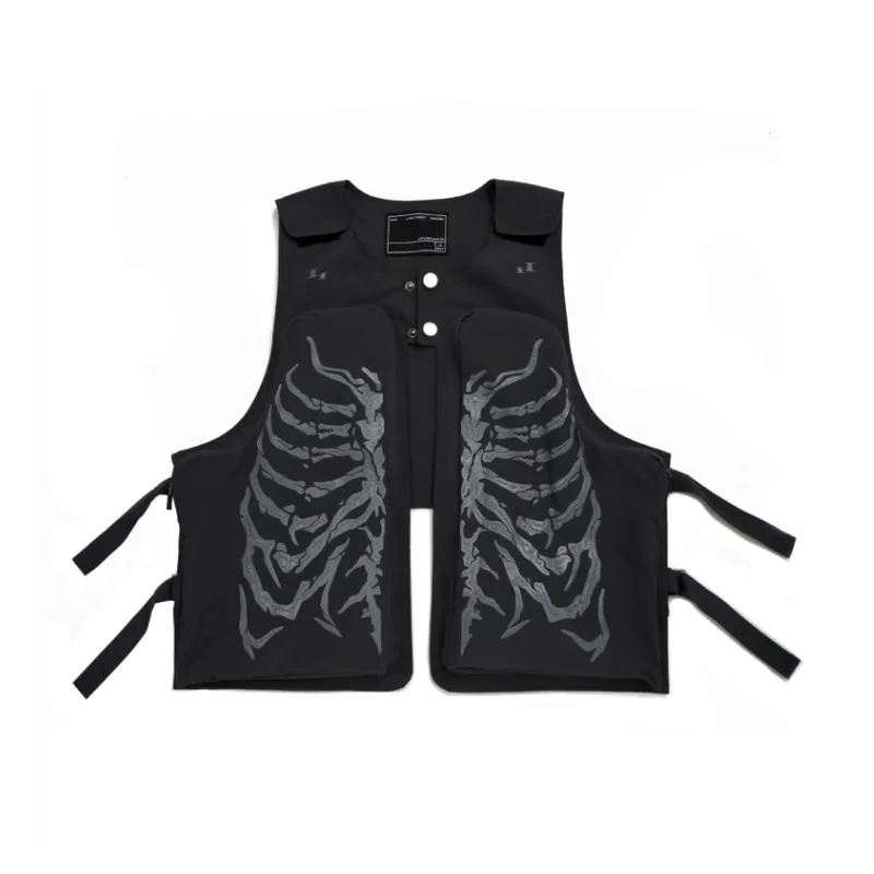 Skeleton Pulling Printing Irregular Functional Vest-0