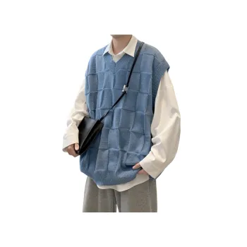 Versatile Solid Color Plaid V Neck Vest