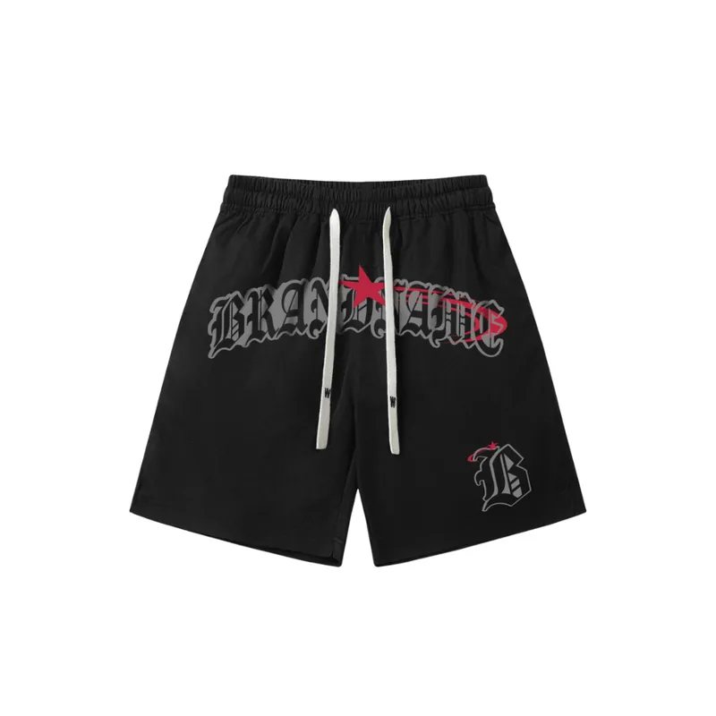 Gothic Letter Print Shorts-5