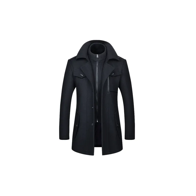 Casual Zipper Woolen Fabric Coat-3