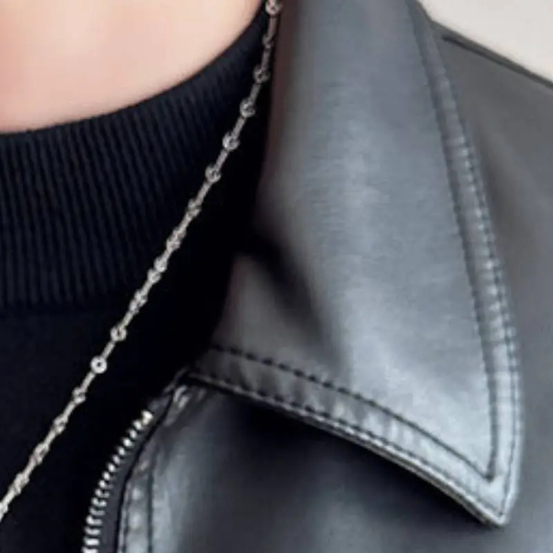 Business Simple Artificial Leather Jacket-4