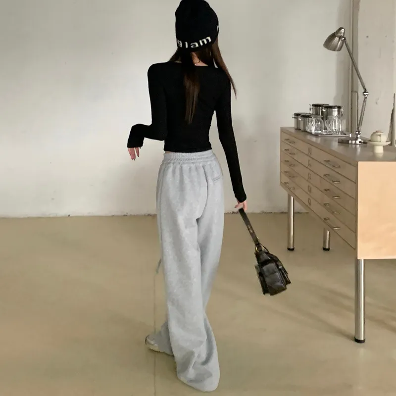Embroidery Straight Leg Cotton Casual Pants Women-3