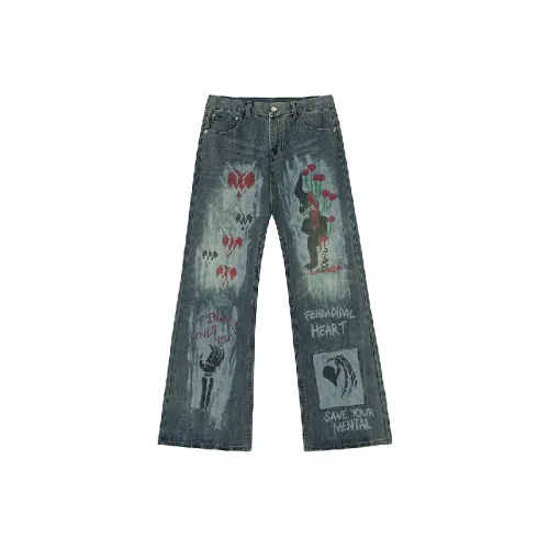 Retro Washed Straight Leg Jeans