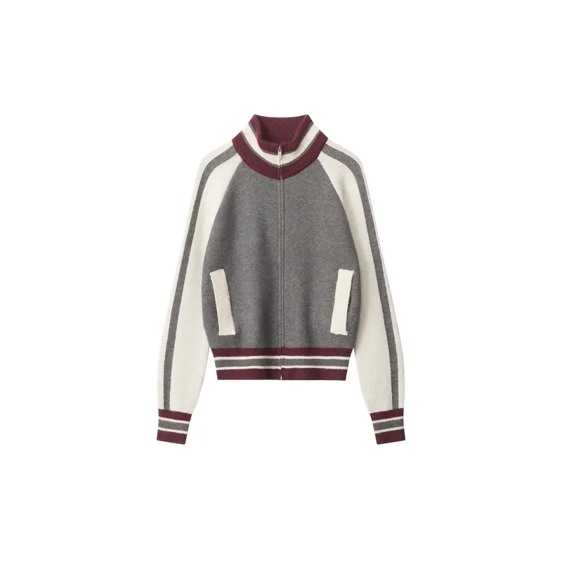 Contrast Color Zipper Sweater Women-2