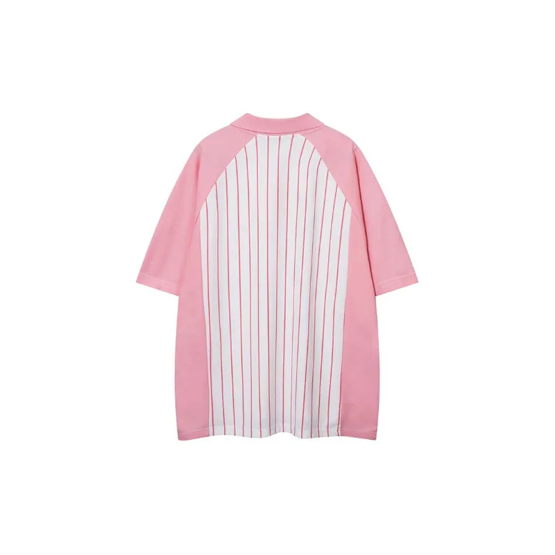 Trendy Loose Striped Polo Shirt-1