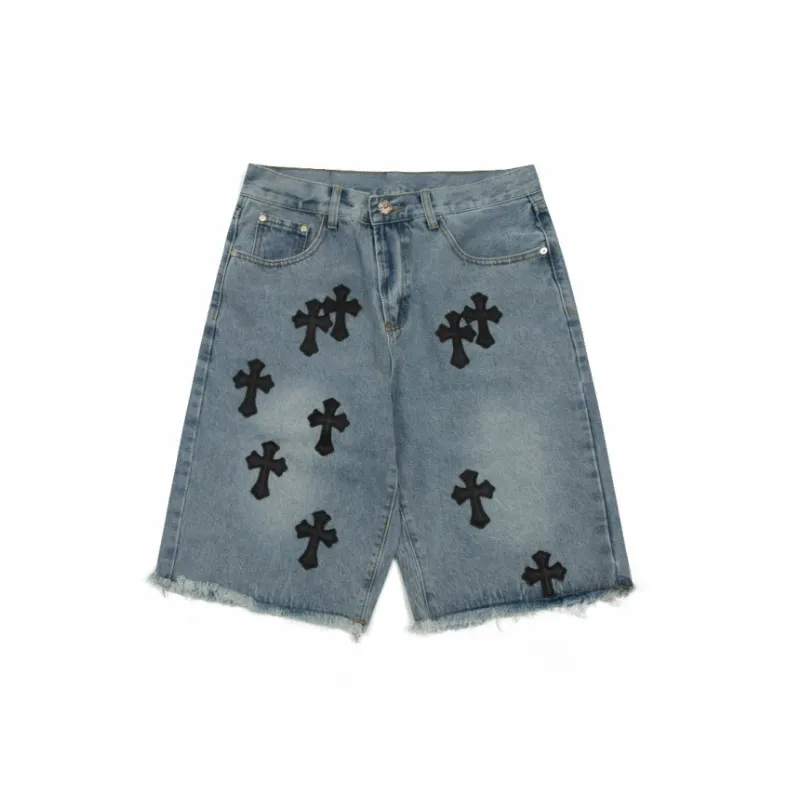 Fashionable Embroidered Denim Shorts-4