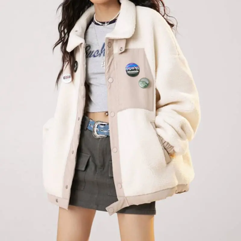 Retro Lamb Fleece Stitching Coat-5