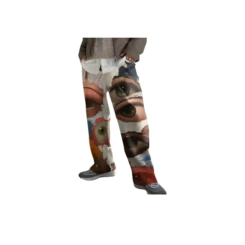 Loose Straight Elastic Waist Solid Color Casual Trousers-1