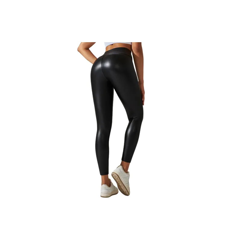 Sexy Plain PU Sports Pants Women-5