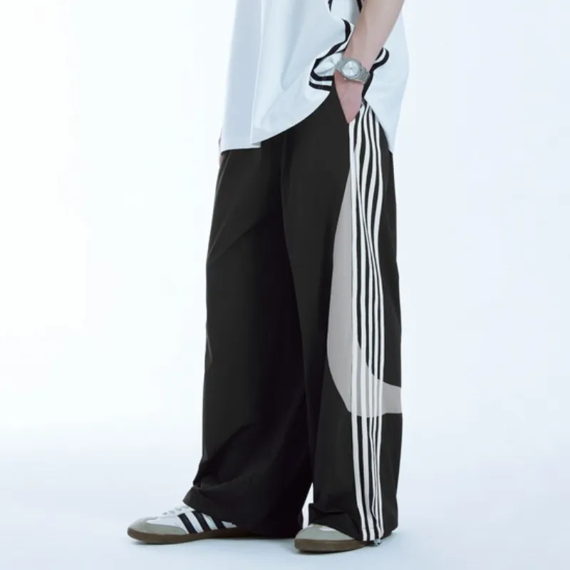 Sporty Striped Polyester Casual Pants-7