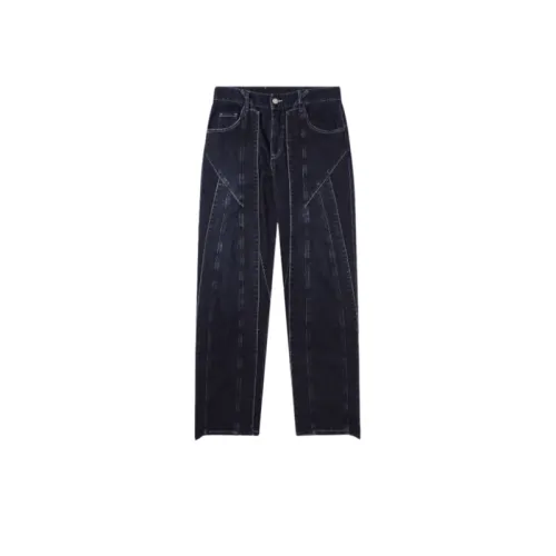 3D Patchwork Washed Denim Jeans