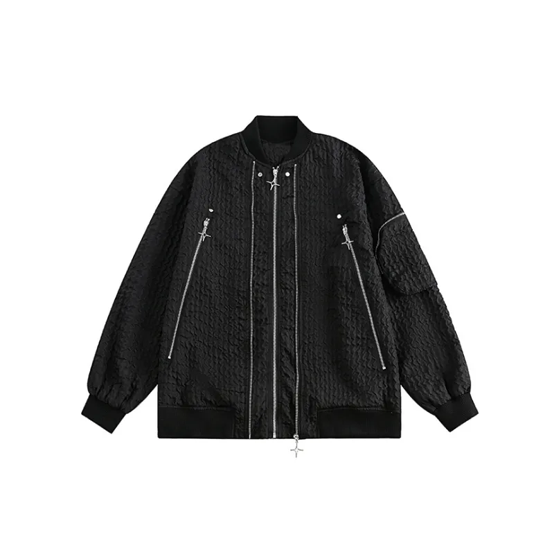 Strong Wrinkle Multi zipper Baseball Suit-0