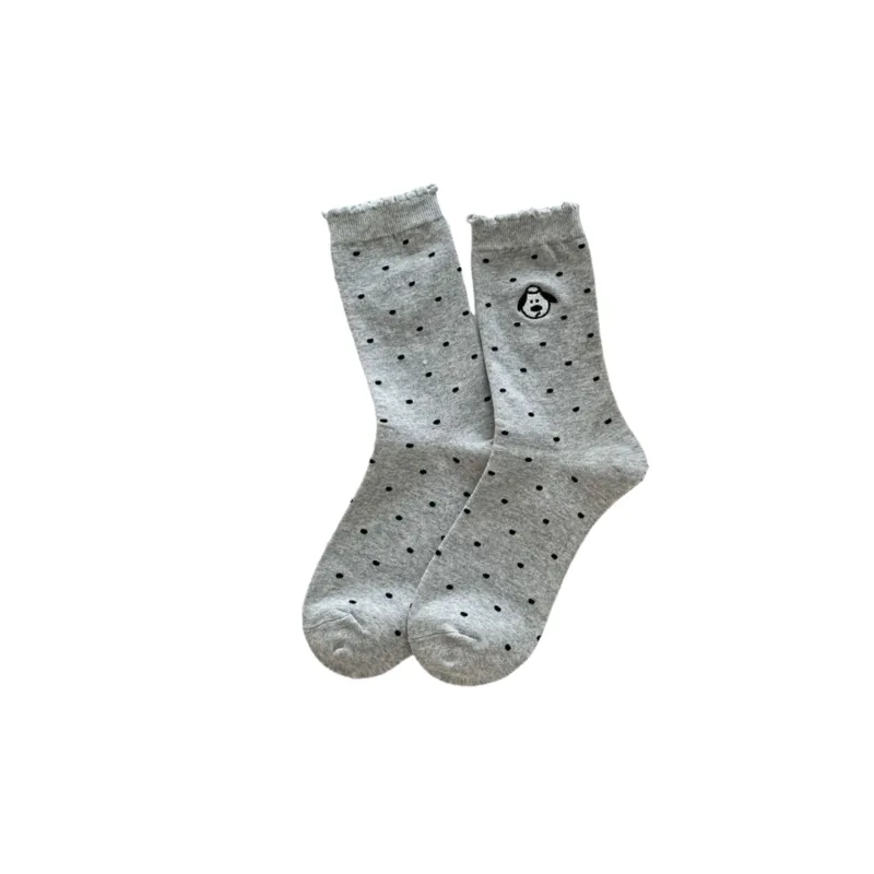 Embroidery Simple Cotton Mid Calf Sock-6