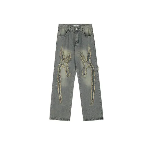 High Street Washed Old Ripped Stitched Cat Whiskers Jeans