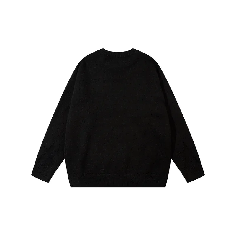 Leisure Lazy Wind Letter Jacquard Crewneck Sweater-1