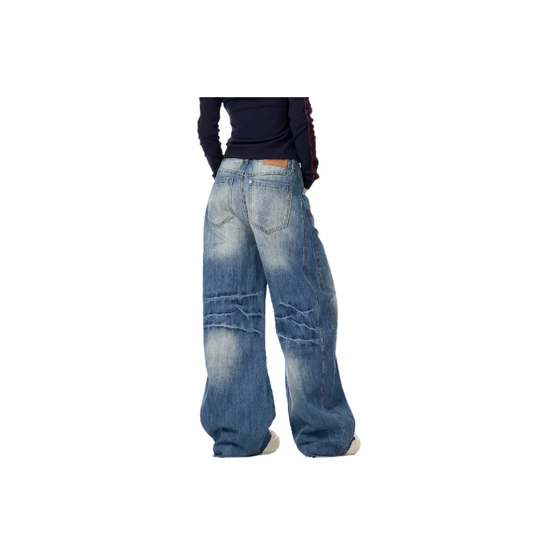 Retro Washed Loose Jeans Women-2