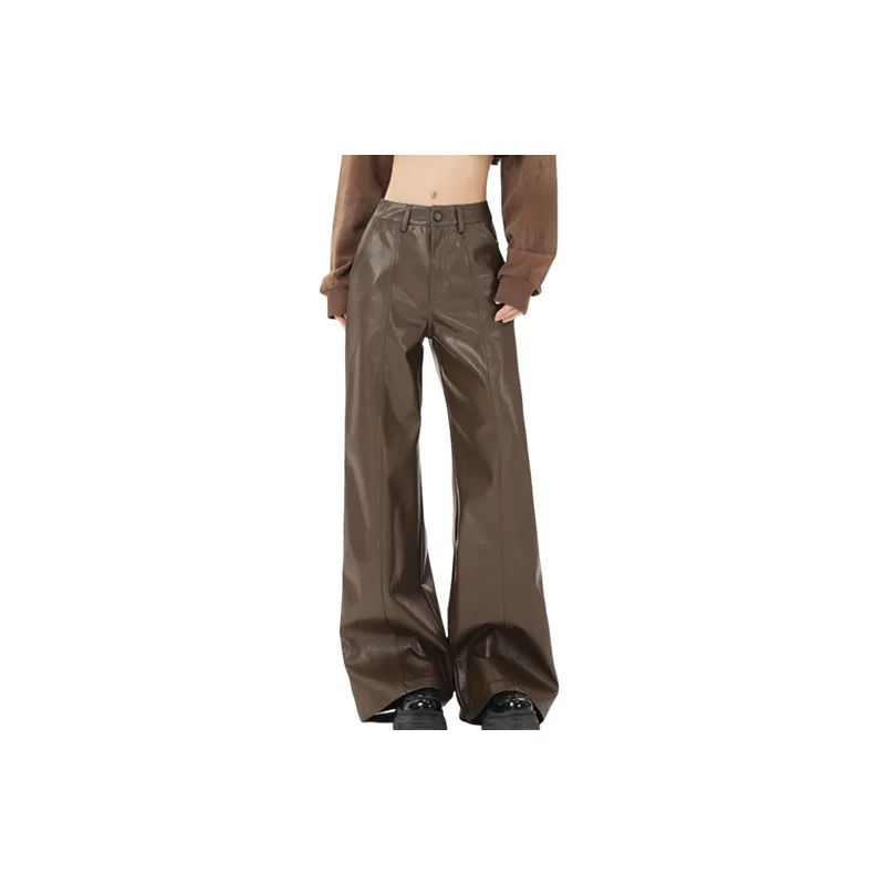 Fashionable Simple PU Leather Pants Women-2