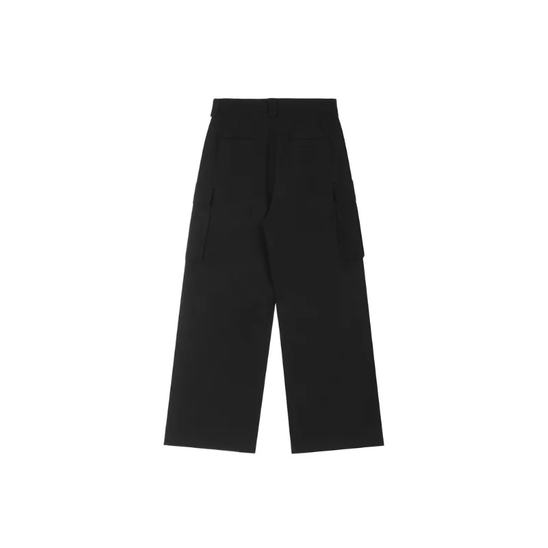 Retro High Street Solid Color Loose Straight Trousers-5