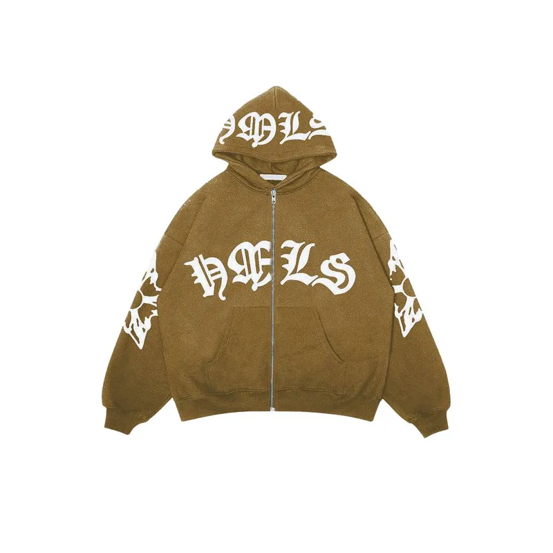 Zipper Gothic Letter Print Hoodie-3