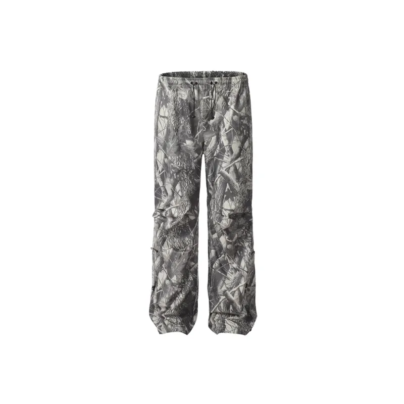 Casual Retro Design Leaf Camouflage Street Drawstring Loose Wide Leg Pants