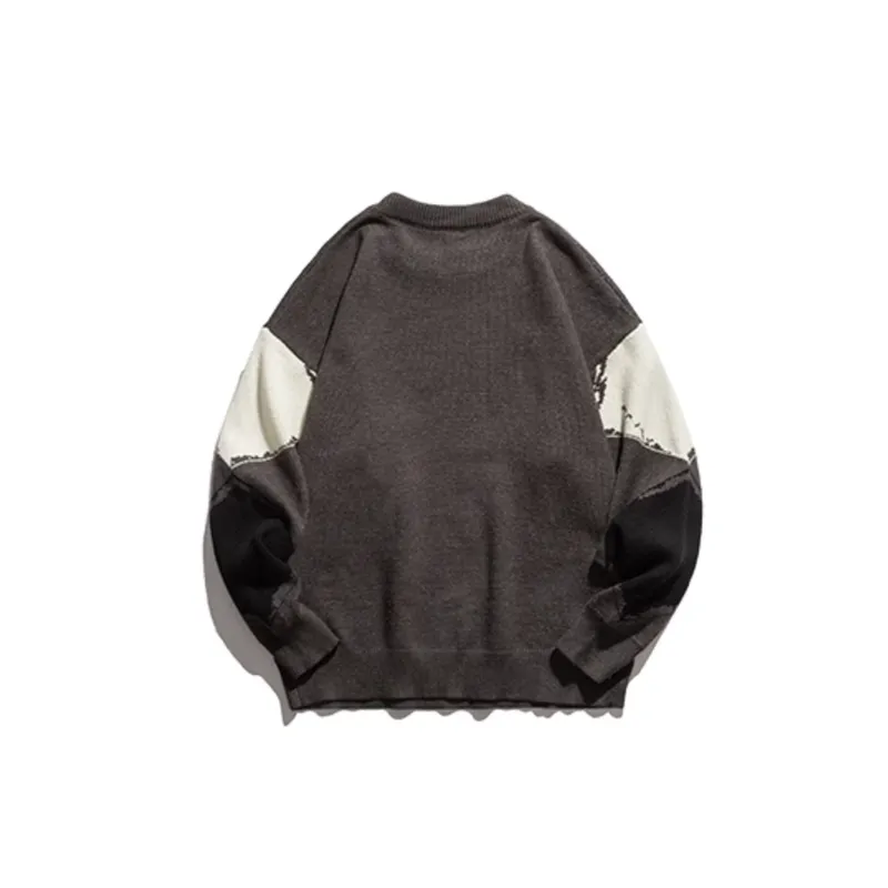 Contrast Color Plaid Crewneck Sweater-5