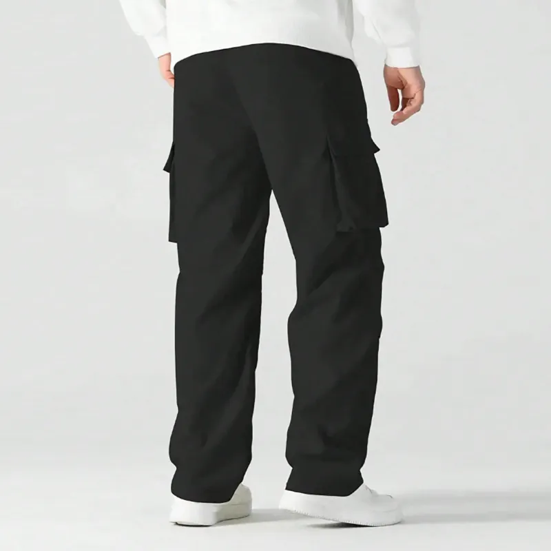 Loose Straight Leg Polyester Cargo Pants-1